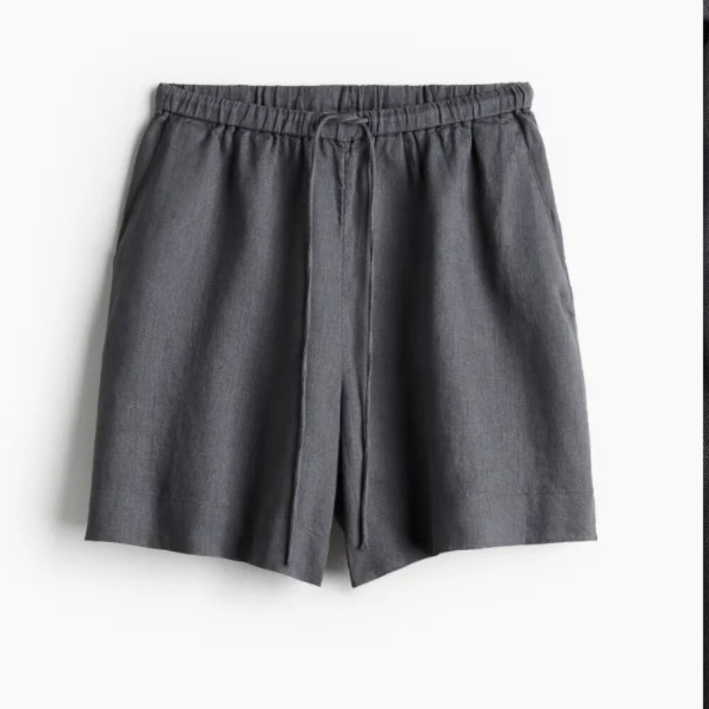 NWT H&M Premium Linen Pull On Shorts Gray Size 6 1217793001